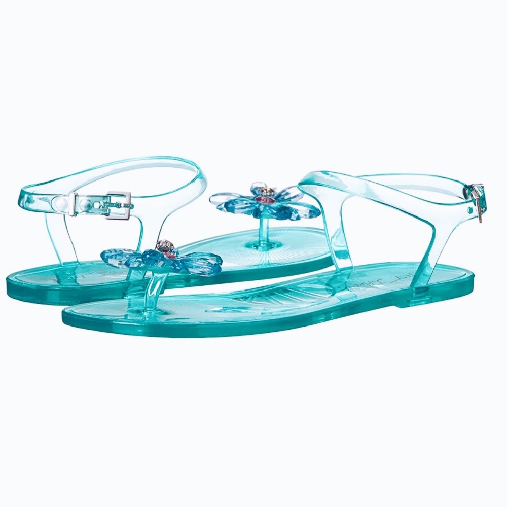 Betsey Johnson Tabby Jelly Sandals Teal Flower - Picture 2 of 6